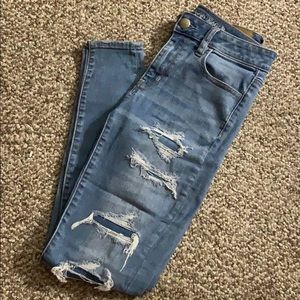 Light wash patched American eagle jeans